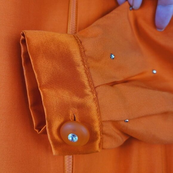 Vtg Retro Loud Orange Coordinating Casual 2 Piece Suit Set Rhinestones M/L READ - Picture 8 of 12